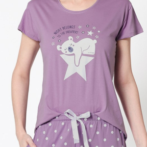 ชุดนอนสตรีลายดอกไม้ผ้าฝ้ายนุ่ม2ชิ้นพร้อมโลโก้ - Product Image 5