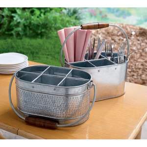 Nuevo Porta Utensilios de Cocina Rectangular Galvanizado con Mango de Madera para Decoración de Mesa de Comedor - Product Image 4