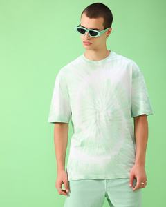 Camisetas de algodón tie-dye personalizadas para hombre, camisetas extragrandes multicolores con estampado tie-dye, camisetas casuales de manga corta con hombros caídos - Product Image 3