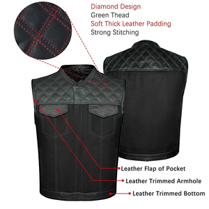 เสื้อกั๊กมอเตอร์ไซค์หนังวัวแท้แบบเต็มผืนสำหรับผู้ชาย ปรับแต่งได้ ระบายอากาศ กันลม กันน้ำ แห้งเร็ว ไซส์ใหญ่ - Product Image 4