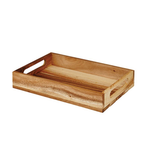 Plateau de service rectangulaire en bois d'acacia de haute qualité avec poignées pour restaurant, hôtel, présentation et rangement, au prix d'usine - Product Image 1