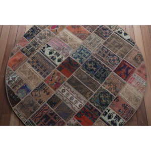 Tapis vintage 4,8x4,8 pieds, tapis turc patchwork, tapis en laine géométrique arc-en-ciel - Product Image 3