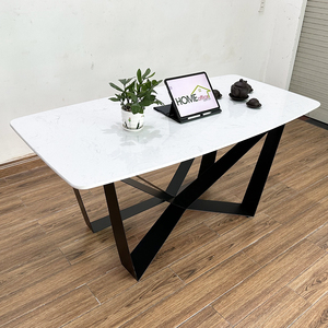 Rectangular <b>Dining</b> <b>Table</b> 140/160x80cm BA68117 with Sintered Stone Top and Powder-Coated Iron Legs Assembled Dinning <b>Table</b> - Product Image 2