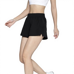 Women's High Waist <b>Zipper</b> Fly Eco-Friendly Quick Dry Breathable Sporty Yoga Fitness Running <b>Shorts</b> <b>Pockets</b> 100% Polyester - Product Image 1
