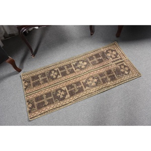 Vintage 1.7x4 ft Rug, Small Turkish Rug, <b>Brown</b> Abstract <b>Wool</b> Rug - Product Image 3