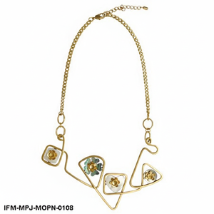 Handmade Geometric <b>Mother</b> of Pearl Flower Necklace Gold-Plated Abstract Wire Statement Jewelry for Women - Product Image 5