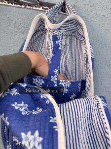 High Quality Hand-Block Printed Quilted Cotton Bohemian College Portable Lightweight Medium Capacity Ethnic Indian Floral - Product Image 5