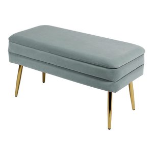 Modern White Fabric Bench with Brass Legs Traditional Living Room Furniture Removable Cover <b>Storage</b> Metal Luxury Bench - Product Image 3