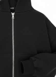 Vente en gros de sweat-shirts à capuche décontractés pour hommes et femmes, coupe ample, noir, fermeture éclair, poches, polaire lourd, OEM ODM personnalisé - Product Image 6