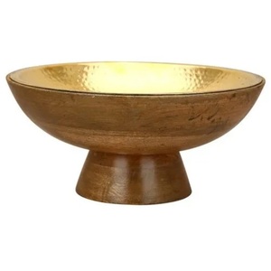 Hand Engraved Decorative Dry Fruit Storage Rounded Wooden Serving <b>Bowl</b> Inner Enamel Printed Design Wooden <b>Bowl</b> - Product Image 3