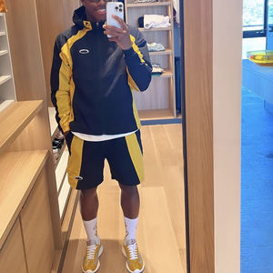 Ensemble survêtement sport unisexe en coton 100% uni teint pour homme, veste coupe-vent zippée et short, hiver - Product Image 1