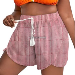 Shorts d'été pour femme Bagru en coton imprimé, avec cordon de serrage à la taille et motif à blocs, style loungewear - Product Image 5