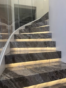 Baldosas de mármol pulido antideslizantes de color marrón oscuro para escaleras de casa, escalones de mármol veneciano marrón con tiras de luces LED - Product Image 4