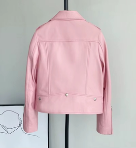 Women's Genuine Leather Crocheted Quick Dry <b>Short</b> Sleeve Motorcycle Jacket Casual Lapel Zipper Coat Winter - Product Image 6