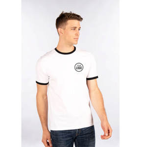 Custom Logo for Level Unisex Cotton Ringer T-<b>Shirt</b> Soft Solid Vintage Tee <b>Men</b> & Women Ready DTG Screen Printing Embroidery - Product Image 1