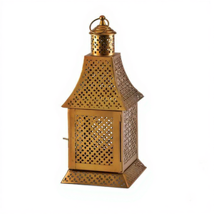 Faroles Marroquíes Decorativos de Metal, Decoración para el Hogar de Ramadán, Chapados en Oro, de Diseño, para Colgar o de Pie - Product Image 1