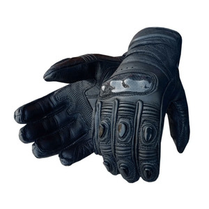 High Quality Black Genuine Cowhide Leather Motorbike Riding Gloves Breathable Printed Knuckle Armoured Unisex Auto Racing Wear - Product Image 1