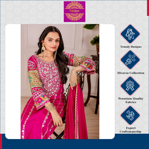 Traje de Alta Calidad para Mujer con Kurti de Seda Vichitra Bordada con Lentejuelas, Palazzo y Dupatta para Bodas y Ocasiones Especiales - Product Image 2