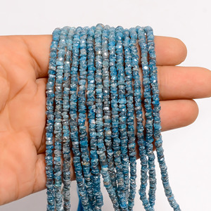 Perles d'apatite, perles en forme de rondelle de pierre précieuse d'apatite bleue enduite, perles lisses de pierre précieuse d'apatite pour la fabrication de bijoux, perles en vrac - Product Image 2