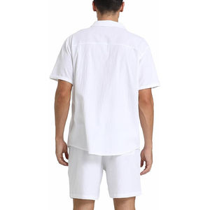 Ensemble de chemises en lin pour hommes avec logo imprimé personnalisé en usine, teinture unie, vente en gros, chemise à manches courtes et short, ensemble d'été pour hommes - Product Image 5