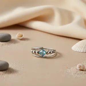 Bague tendance en argent plaqué or rose avec cristal bleu taille ovale pour femme, incrustation de pierres précieuses naturelles plaquées rhodium - Product Image 2