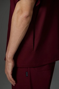 Ensemble de blouses médicales bordeaux à manches courtes pour femmes, en coton et polyester tissé, uniformes d'hôpital, pantalon à détection d'aiguilles, thermocollage sans couture - Product Image 6