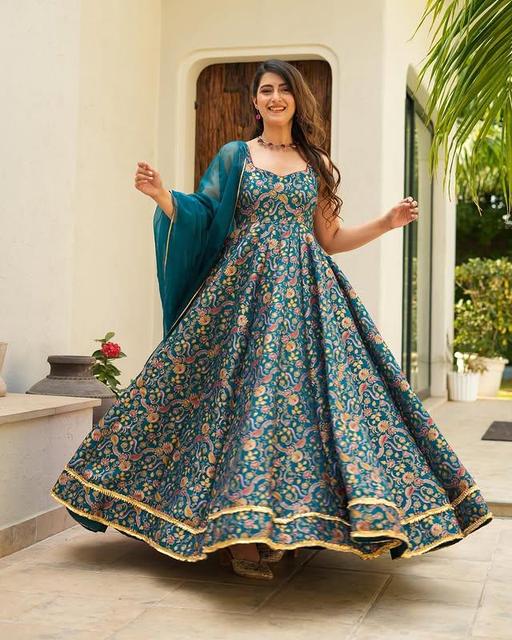 blue ethnic dress for women Designer Dress Blue Ethnic Wear Ethnic Wear New Designer Of Dress Sequin Embellished Fit Flare