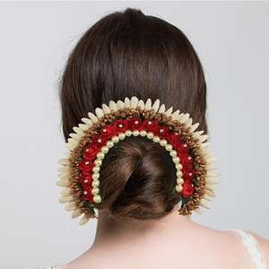 Apurva Pearls Red Floral Hair Broche 1502279-Elegante diseño floral Accesorio para el cabello - Product Image 1