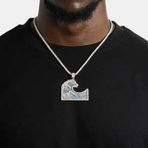 Ocean Waves Surfing Pendant Necklace for Men's 14k White Gold Plated Hip Hop Jewelry Gold <b>Silver</b> Rose Gold <b>Rope</b> <b>Chain</b> - Product Image 2