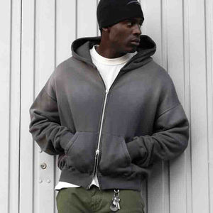 Sudadera con Capucha de Forro Polar Sólido para Invierno, Lavado Ácido, Impresión Digital Personalizada para Fabricantes, Estilo Vintage con Doble Cremallera para Hombre - Product Image 4