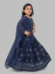 Ensemble Lehenga Choli pour enfants Shoryam Fashion Rama, style ethnique, travail de miroir, longueur au sol, avec dupatta, tenue de soirée de créateur pour filles - Product Image 4