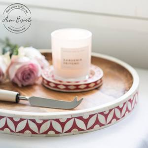 Bandeja redonda de madera hecha a mano con elegante incrustación de hojas de hueso, Perfecta para servir decoración y regalar en hogares modernos - Product Image 5