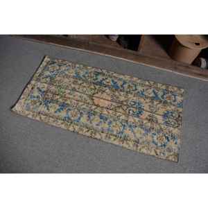 Alfombra Turca Vintage Clásica, Color Beige, Azul, 17x35 pies, Material de Piel de Lana de Área Grande, Retales Rectangulares de Látex para Habitación de Pasillo - Product Image 3