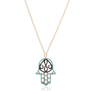 Nano turquesa circón piedra Hamsa encanto COLLAR COLGANTE turco hecho a mano venta al por mayor 925 joyería de plata esterlina - Product Image 1