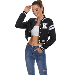 Vente chaude veste de Baseball pour femmes Vintage haut court lettre imprimer collège Letterman manteau Bomber vestes - Product Image 5