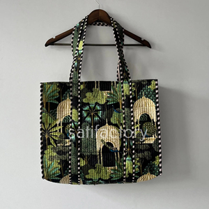 Handmade Boho Floral Embroidered Quilted Cotton Tote <b>Bag</b> for <b>Women</b> Zipper Closure Shoulder Purse for <b>Travel</b> <b>Weekender</b> Large Size - Product Image 1