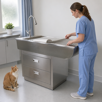 Table de traitement vétérinaire en acier inoxydable avec évier, robinet, tiroirs, armoire et filtre de drainage pour clinique vétérinaire et hôpital animalier
