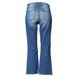 Jean en denim évasé taille haute pour femme, style vintage écologique, mélange polyester/coton, fermeture éclair, longueur intégrale - Product Image 3
