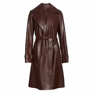 Femmes mode cuir longue veste manteau de haute qualité Logo personnalisé femmes Long manteau hiver arrivée 2024