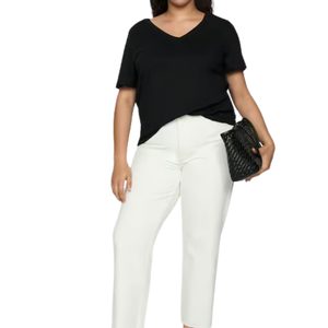 Ropa holgada de alta calidad Hip Hop Plain Girl Camisetas de algodón para mujer Camisetas con cuello en V Your Logo - Product Image 5