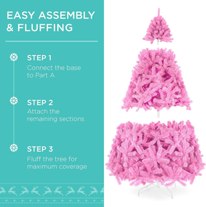 Arbre de Noël artificiel pré-éclairé <span class=keywords><strong>pas</strong></span> <span class=keywords><strong>cher</strong></span> de 6 pieds en PVC rose coloré avec base pliable pour décoration de vacances en extérieur - Product Image 3