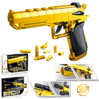Kit de modèle de pistolet couleur or à 3 modes, Desert Eagle, jouet de construction pour enfant, garçon, mitrailleuse, arme militaire, jouet de construction en blocs