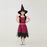 Costume de sorcière unisexe pour enfants en polyester rose foncé à manches bouffantes, vente en gros
