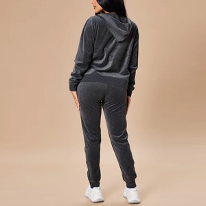 Ensemble de survêtement pour femme, sweat-shirt et pantalon large, ensemble deux pièces pour femmes, survêtement en tricot à capuche zippé - Product Image 4