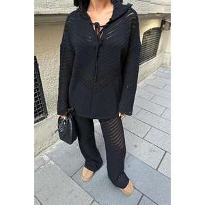 Ensemble à capuche ajouré décontracté Robin en tissu tricoté, modèle 9889 - Product Image 3