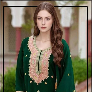 Ensemble élégant lourd Chinon Gharara Salwar Kameez avec bas entièrement cousu avec Santoon intérieur Dupatta pour toutes les occasions - Product Image 1