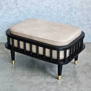 KBH GDSF013 <b>Ottoman</b> <b>Stool</b> with Removable Fabric- Covered Cushion Luxury Antique Ash Wood Frame for Entry Bedroom Hospital Use - Product Image 2