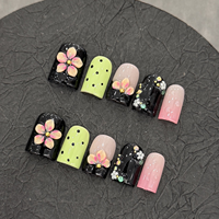 Lot de 10 faux ongles de luxe faits à la main, forme bec de canard, longs, peints à la main, en acrylique, à presser