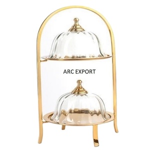 White & Golden Two Tier Decorative <b>Cake</b> Stand Unique & Fancy <b>Covered</b> <b>Cake</b> Stand - Product Image 1