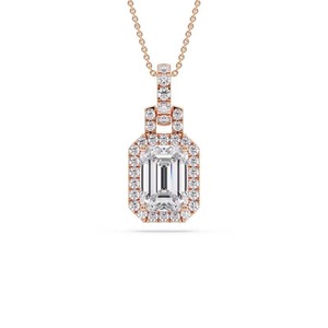 Collector Emerald Cut Unique Diamond Halo <b>Pendant</b> 0.50 Ct Lab Grown Diamond In Platinum For Engagement Party - Product Image 3